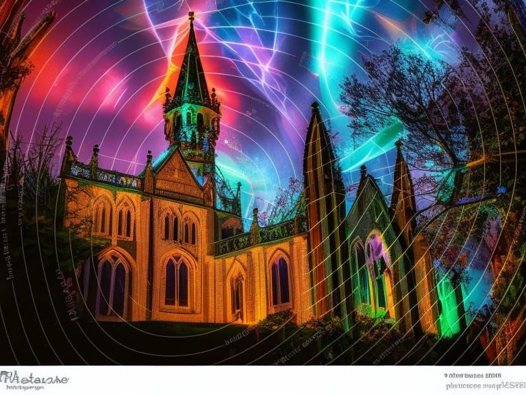 Underwater Gothic Church in Bioluminescent Wonderland
