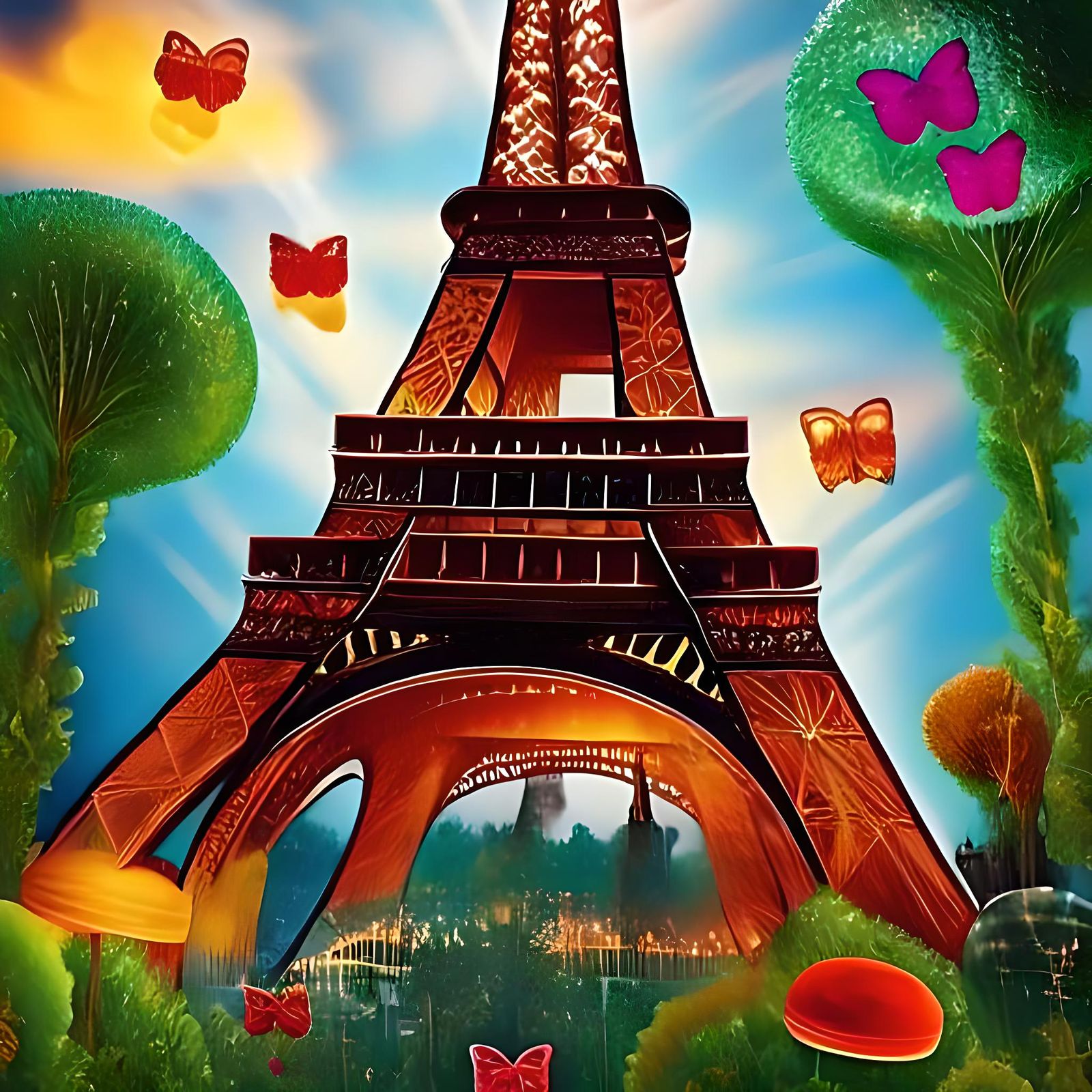 Whimsical Jelly Eiffel Tower in Dreamcore Style