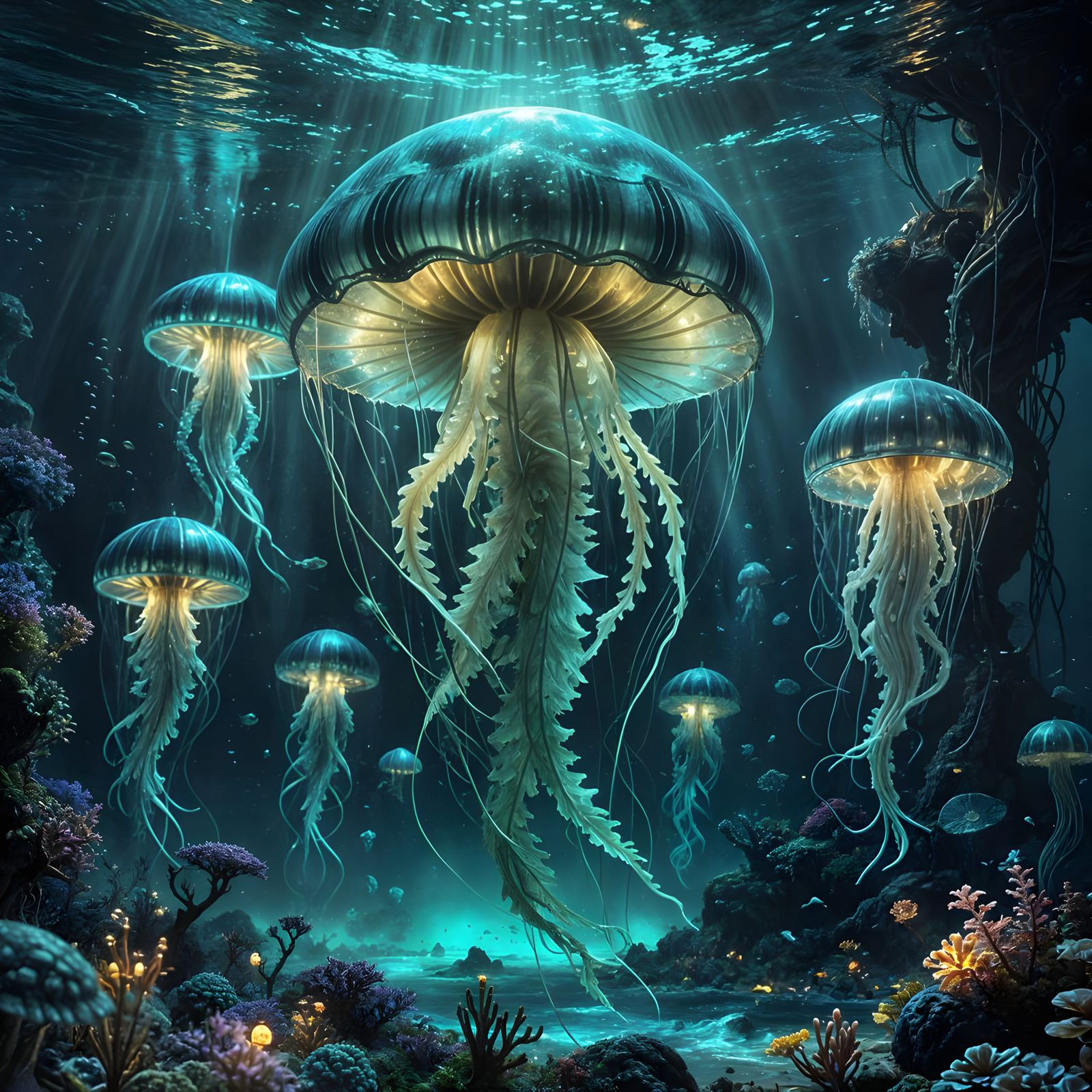 Fantasy Underwater Horde in a Dreamy Oceanic Scene