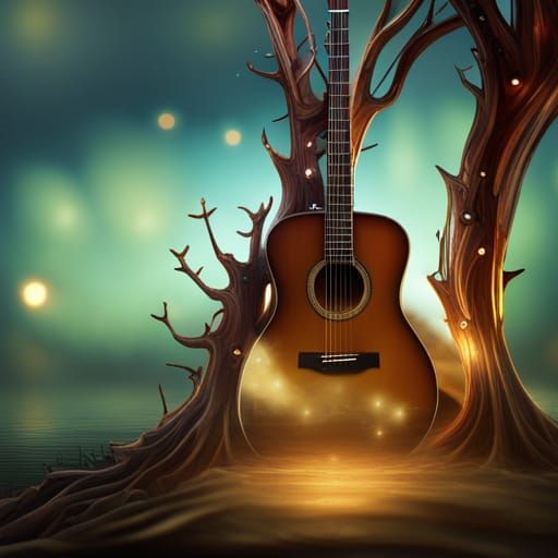 Blue Acoustic Guitar with Constellation: Digital Matte Paint...