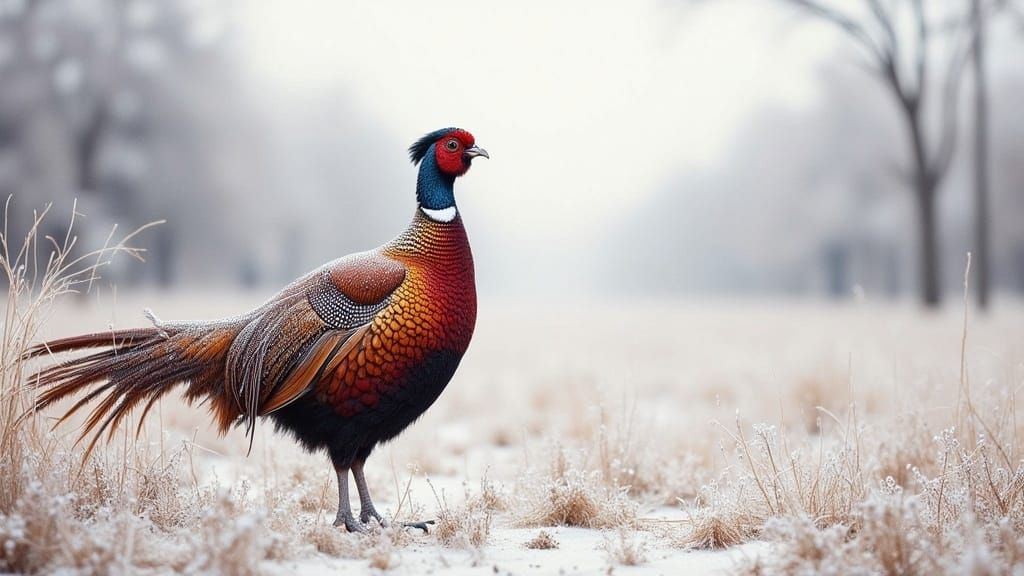 Pheasant in Frozen Landscape: Impressionist Digital Art