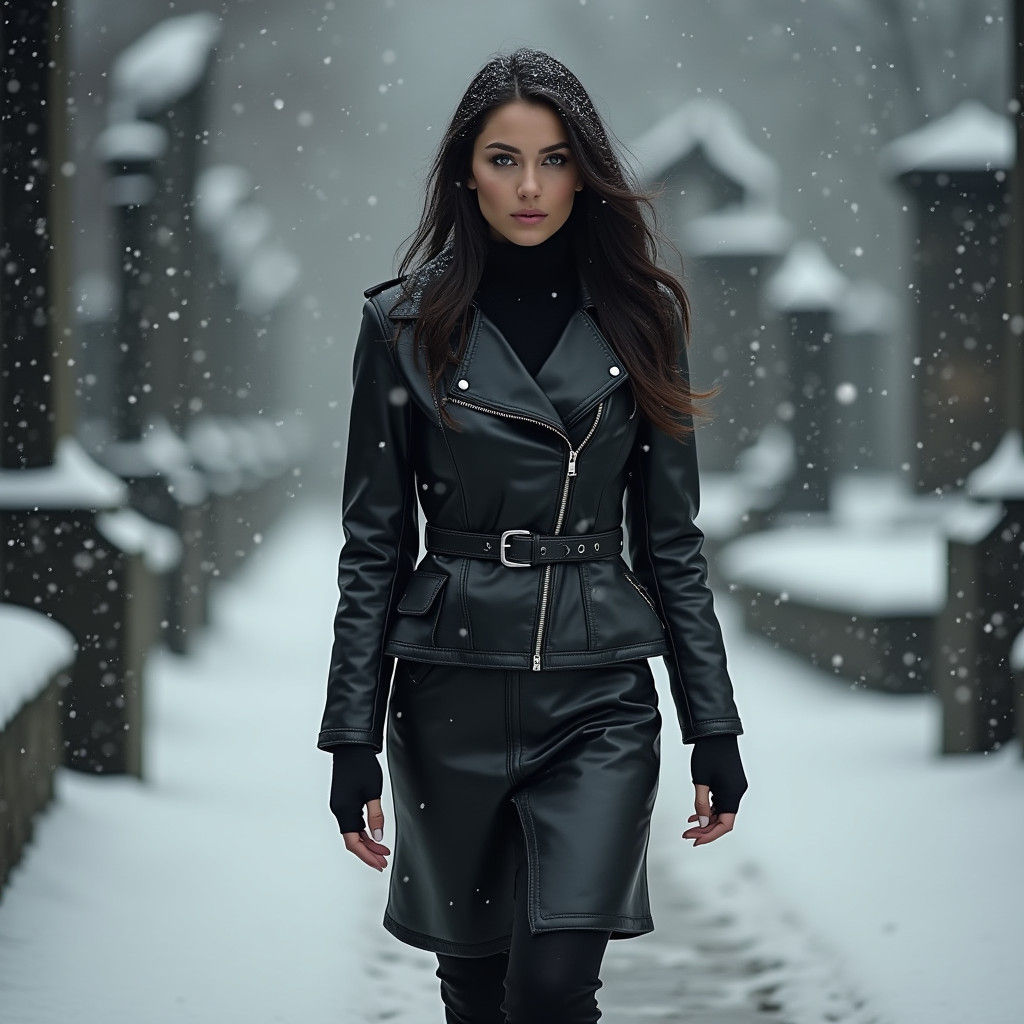 Yulia Navalnaya in Leather in Snowy Cemetery