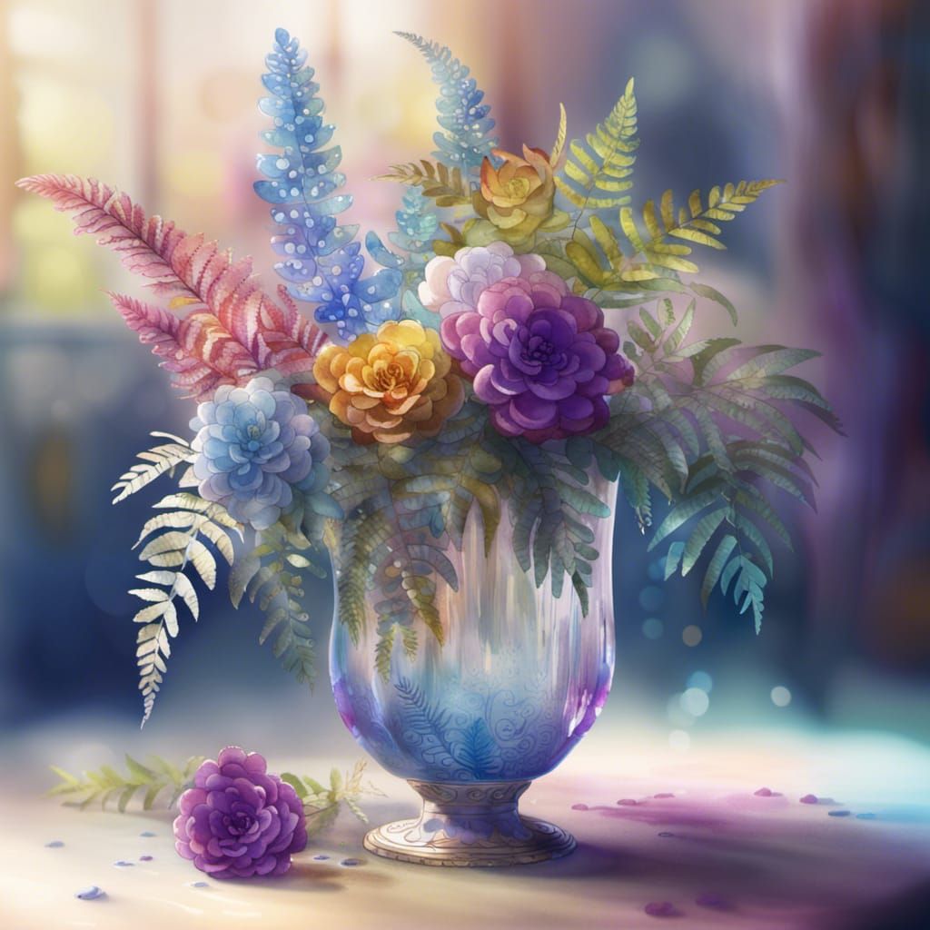 Crystal Vase of Flowers in Watercolour