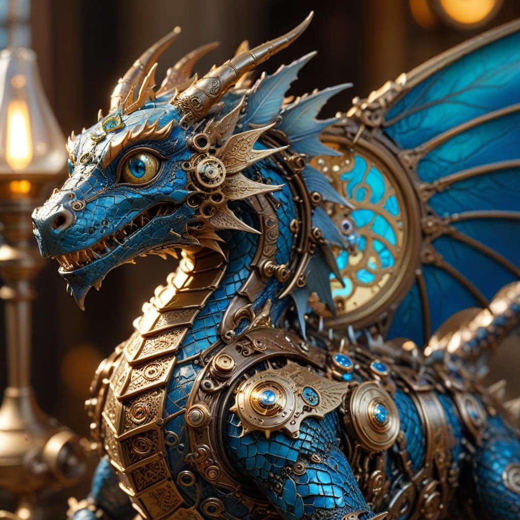 Clockwork Dragon in Steampunk Art Nouveau Style