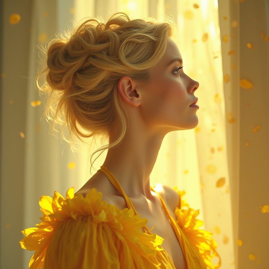 Radiant Woman with Lemons in Art Nouveau Style