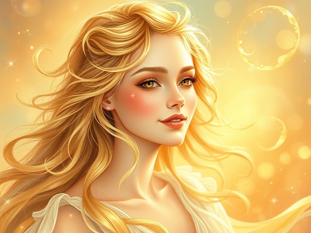 Golden Goddess in Whimsical Wonderland