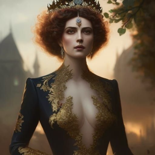 Woman in Lace Gown: Baroque Digital Masterpiece