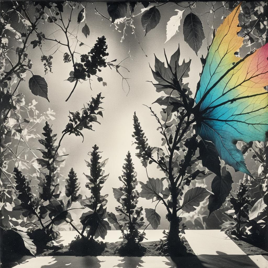 High Contrast Foliage Photogram in Surrealist Style