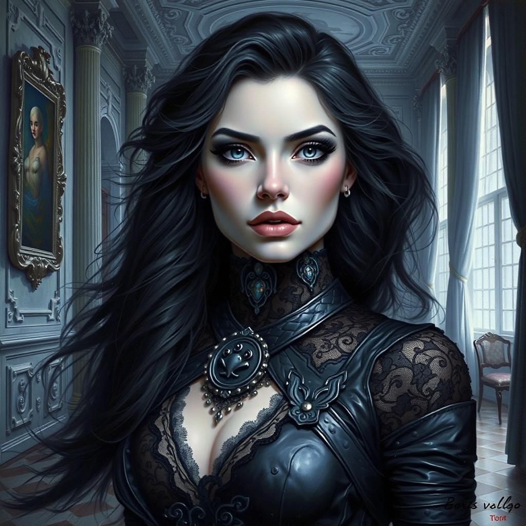 Strong Woman in Mansion, Oil Painting