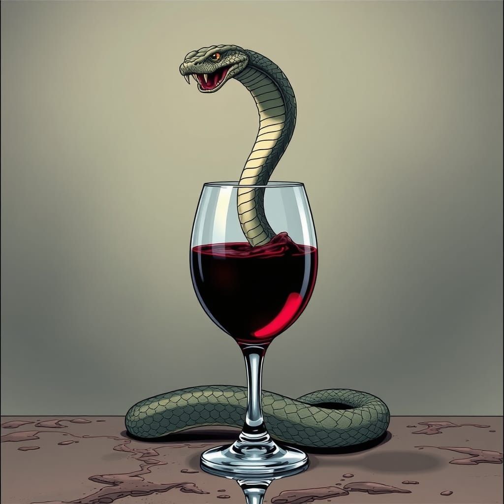 Serpent Emerges from Wine Glass in Comic Art Style
