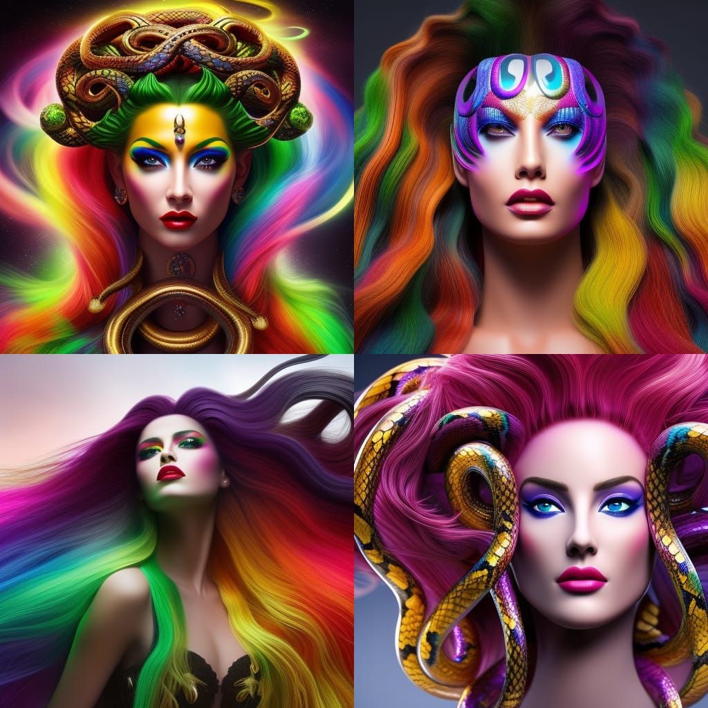 Rainbow Medusa with Wild Snake Hair in HDR