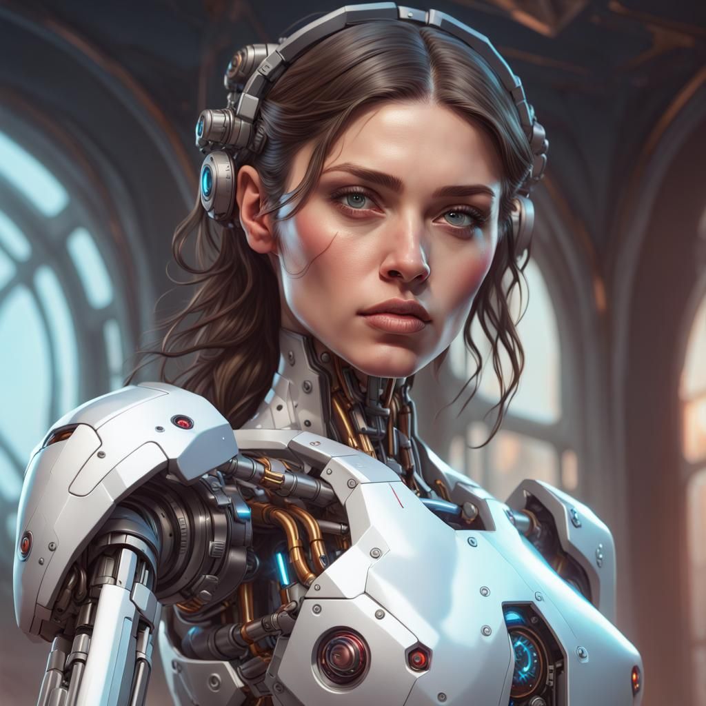 Cyborg Woman Portrait in Artgerm Style