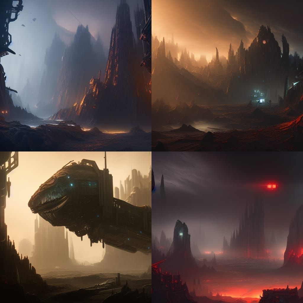 Detailed Dark Scifi Matte Painting in Deep Color