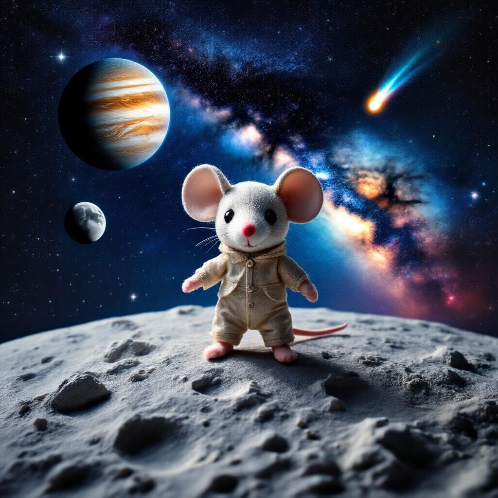 Chibi Mouse on the Moon in Starry Night