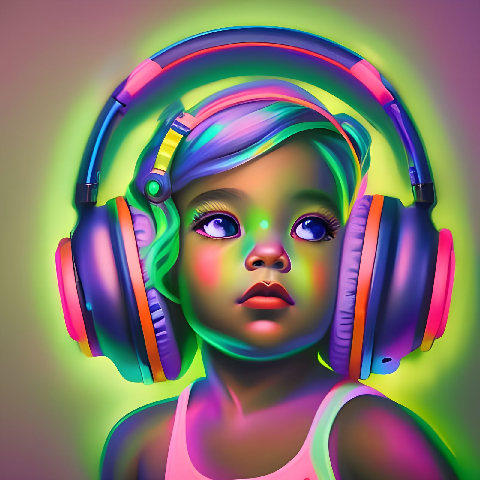 Neon Portrait: Baby DJ in Whimsical Style