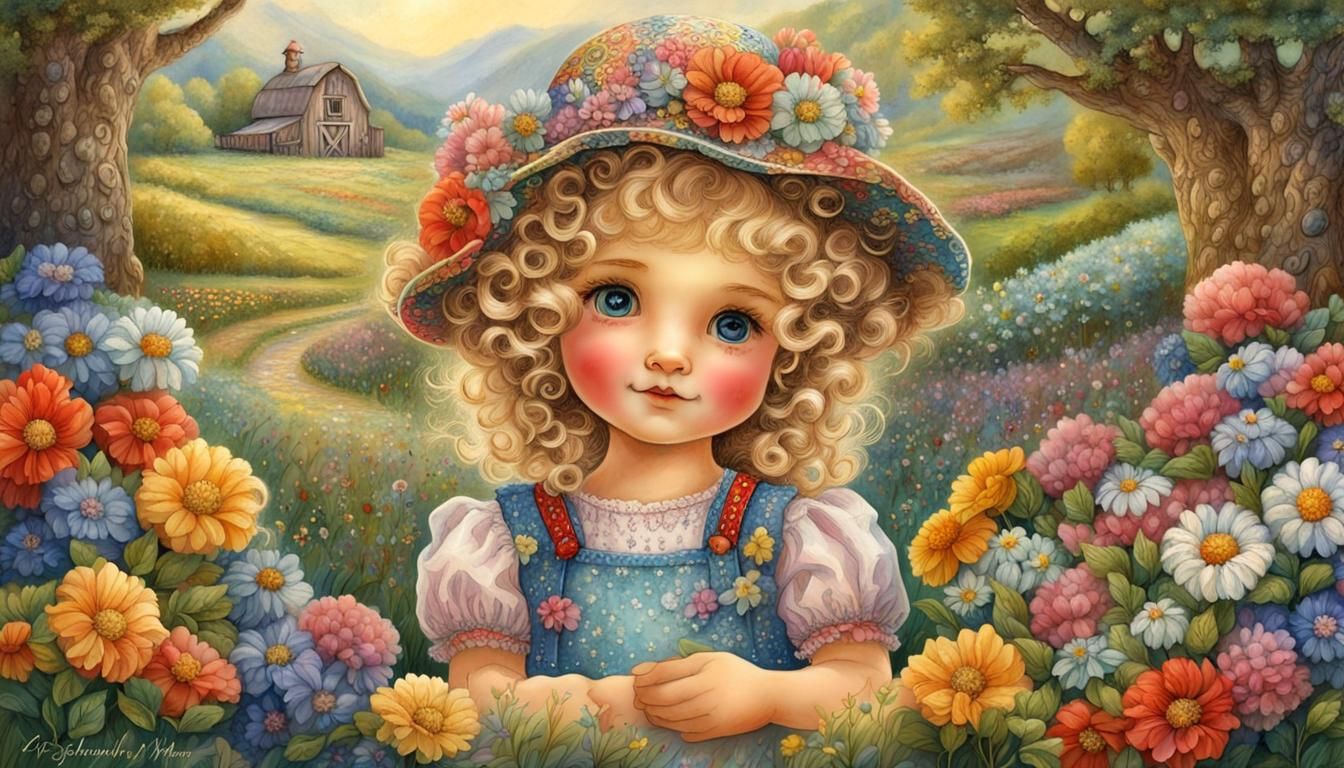 Adorable Doll in Farm Setting, Fantasy Art