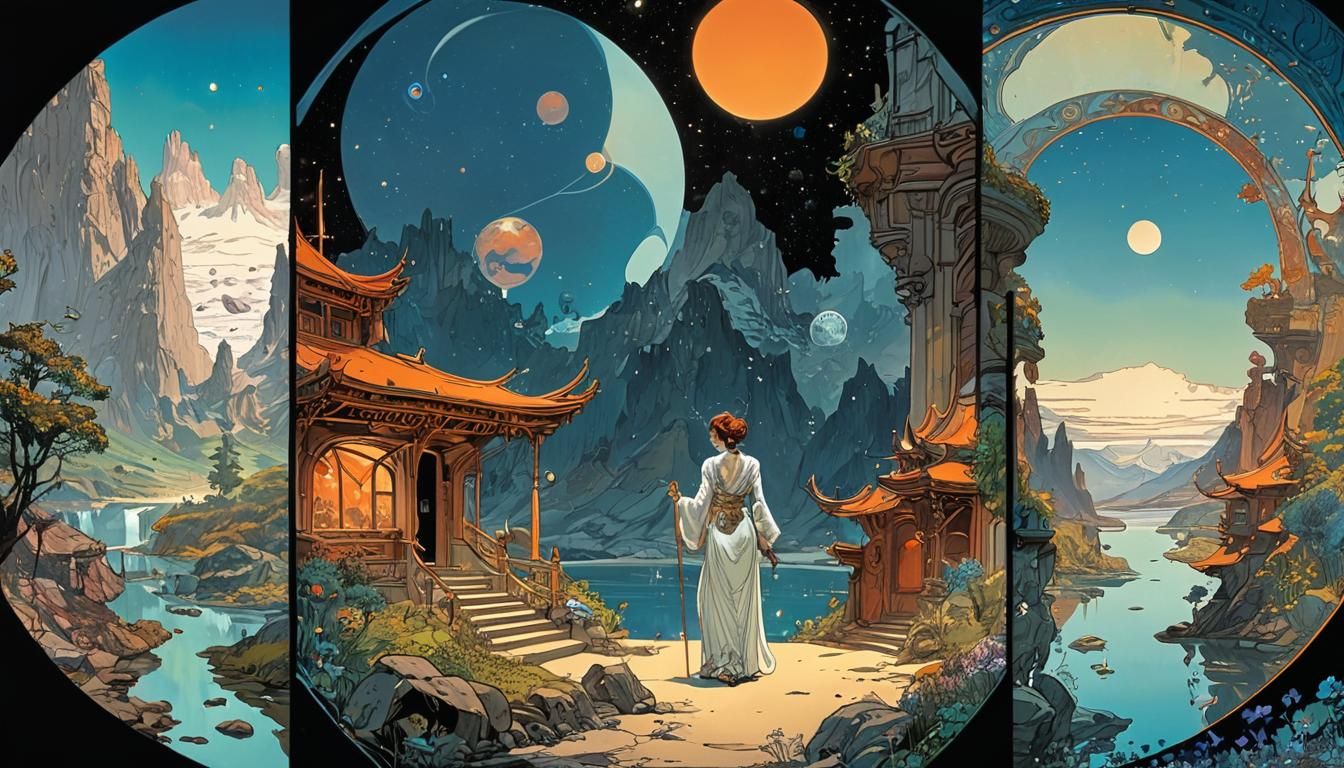 Cosmic Comic Book Art in Art Nouveau Style