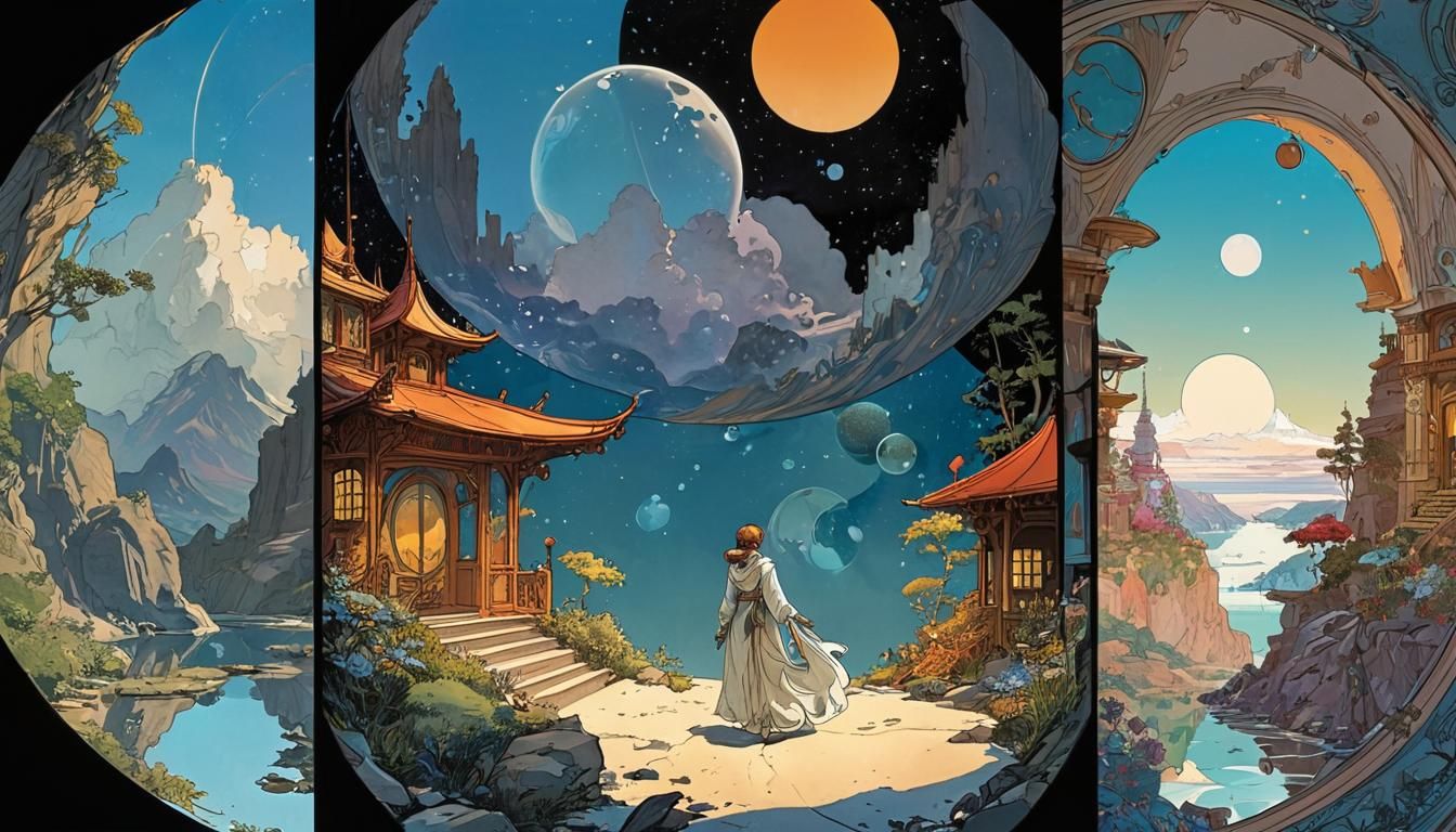 Cosmic Comic Book Art in Art Nouveau Style