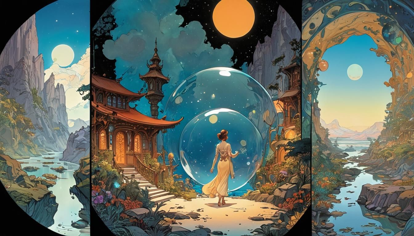 Cosmic Journeys: Multi-Panel Comic Art in Solarpunk Style