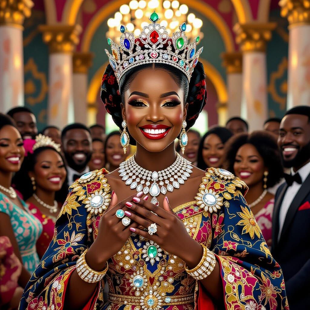 Nigerian Queen's Proposal in Kehinde Wiley Style