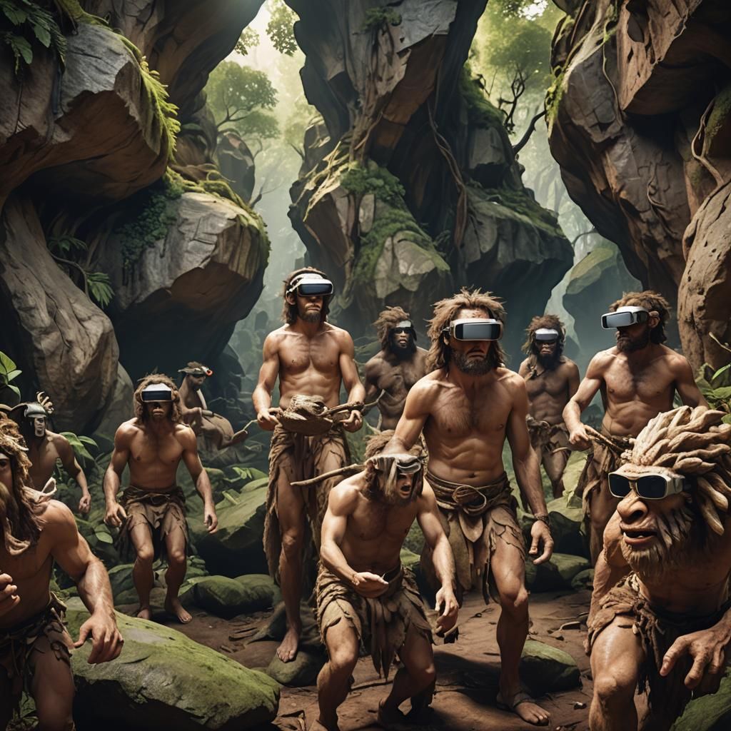 Cavemen Discover VR in Prehistoric Landscape
