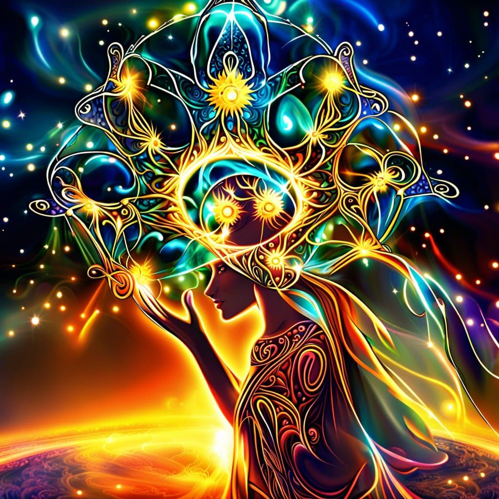 Goddess Witches Dancing Around a Radiant Fire