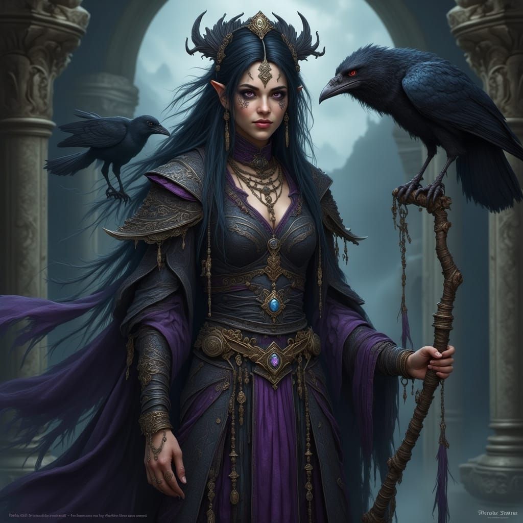 Raven Priestess Portrait in Gothic Fantasy Style