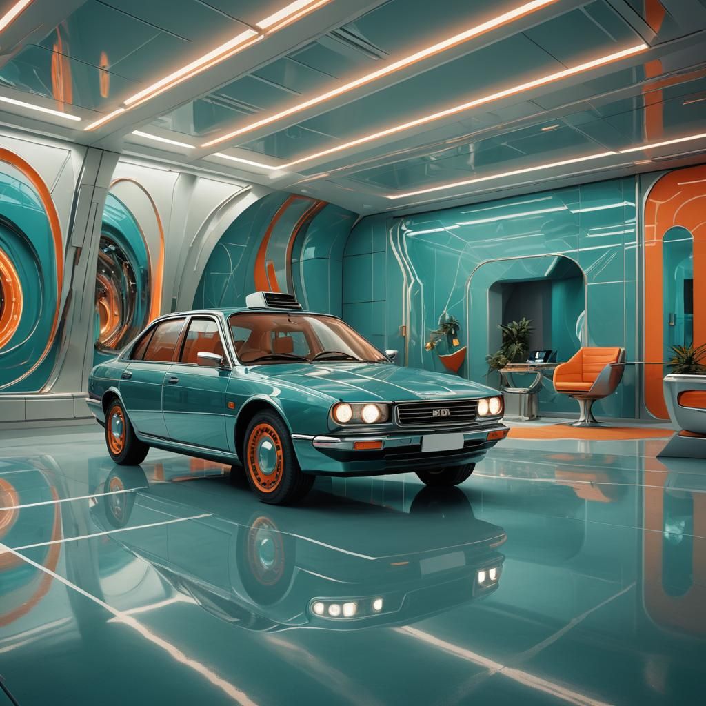 Retro-Futuristic Daf 55 Sedan in Art Deco Style