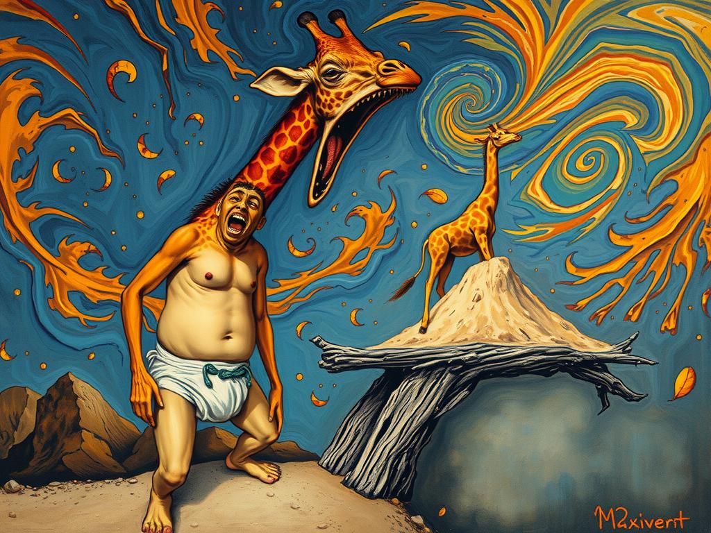 Emotive Insect Figure Screaming in Fractal Landscape