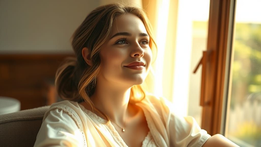 Daydreaming Woman in Sunlit Room: Digital Art