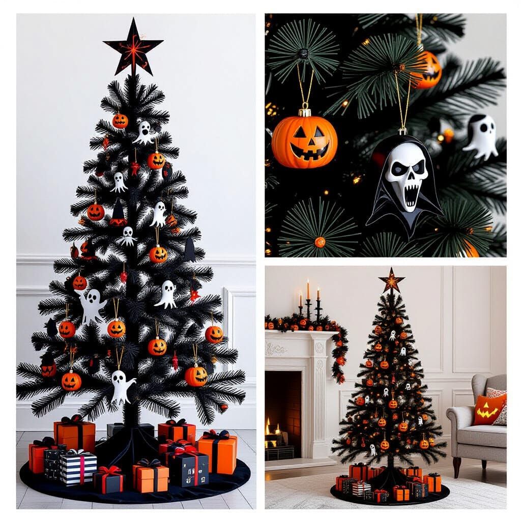 Gothic Christmas Tree with Halloween Characters