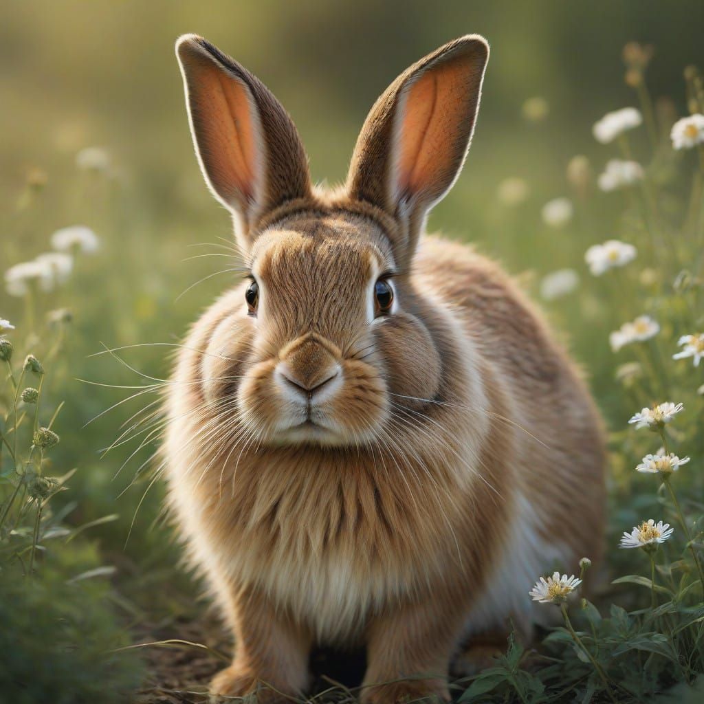 Majestic Fluffy Rabbit in a Verdant Meadow