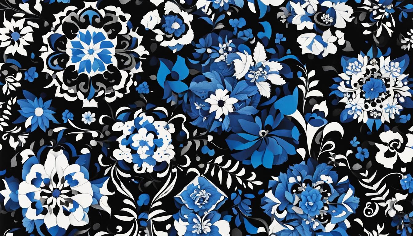 Abstract Blue, Black and White Composition