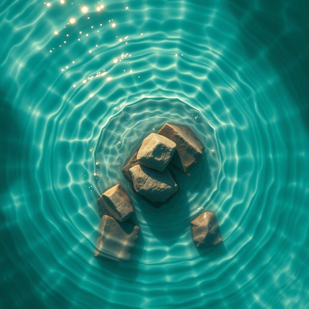 Emerald Turquoise Water Surface With Fractal Light Mandalas