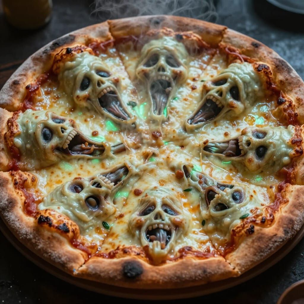 Eldritch Pizza with Screaming Cheese Faces