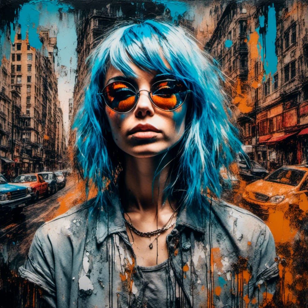 Edgy Urban Woman Portrait in Pop Street Art Style