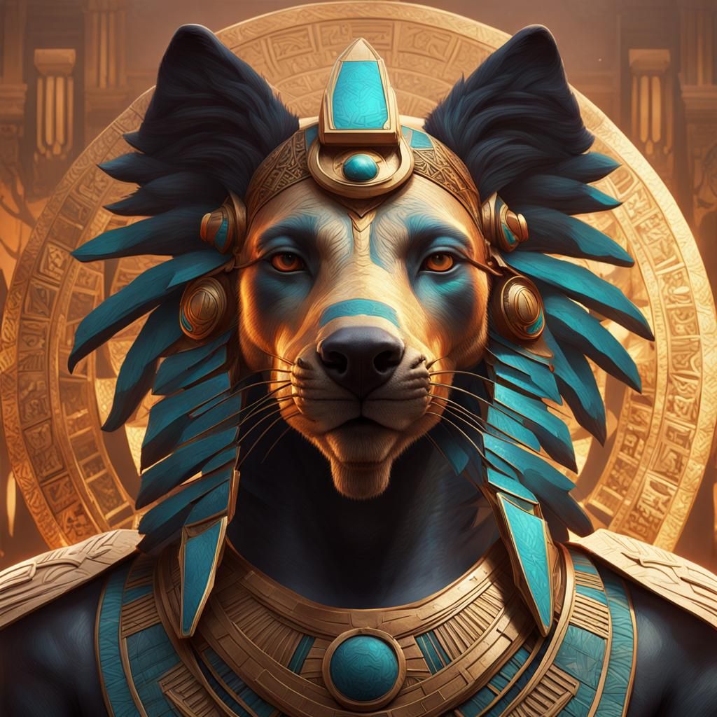 Youthful Jackal God Portrait in Hyperdetailed Style