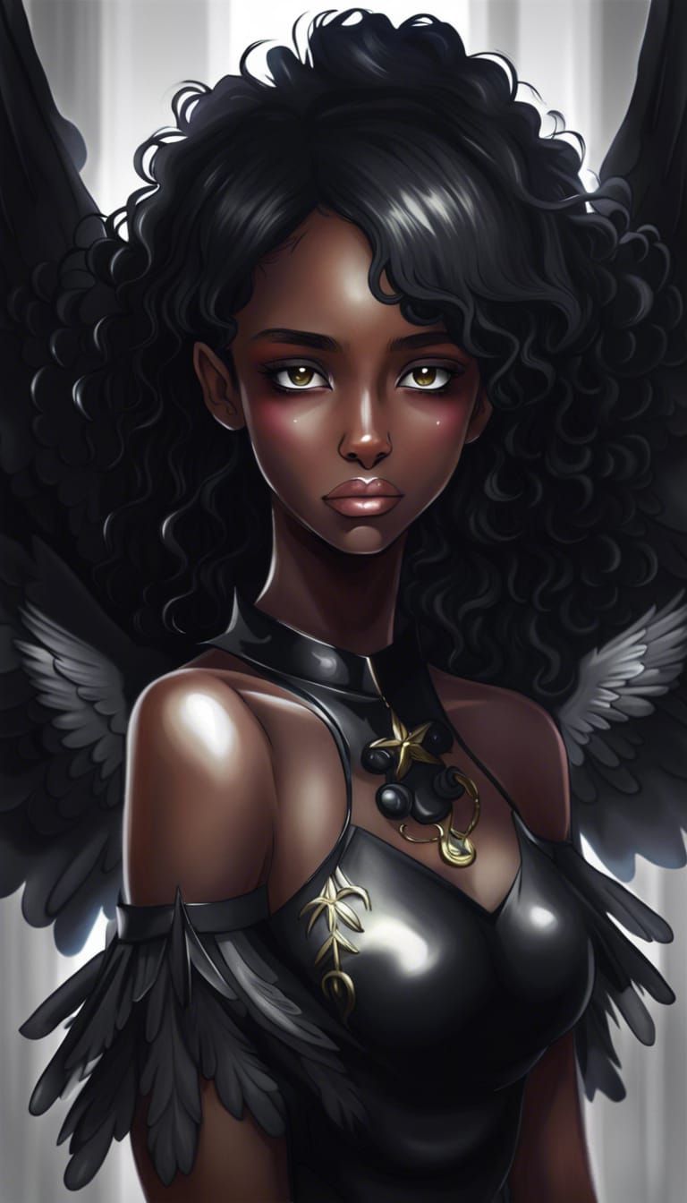 beautiful black angel Realistic Anime Style