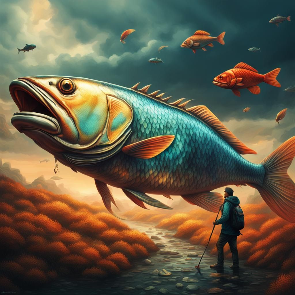 Man Walks Giant Fish: Digital Matte Painting