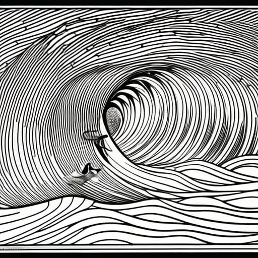 Stained Glass Surfing Scene Coloring Page