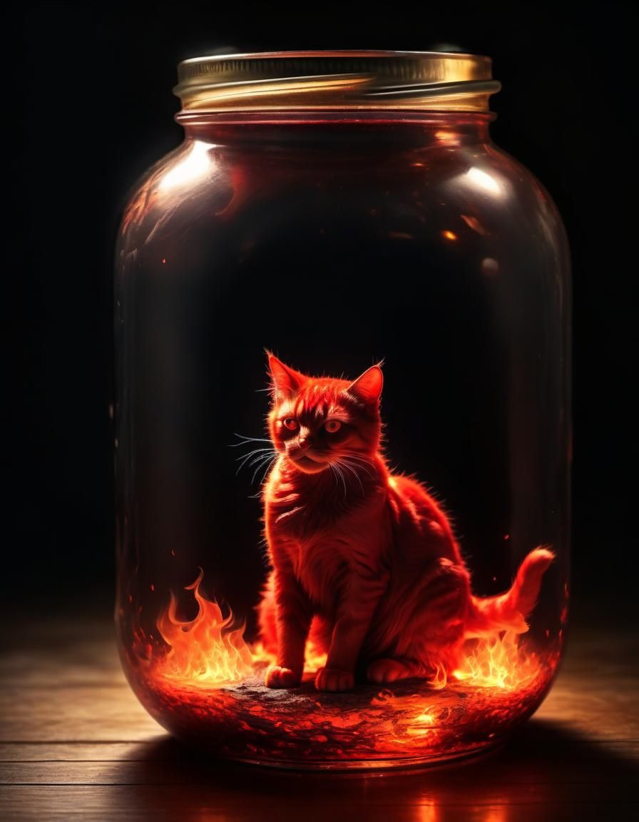 Glowing Fire Cat in a Jar: HDR Image