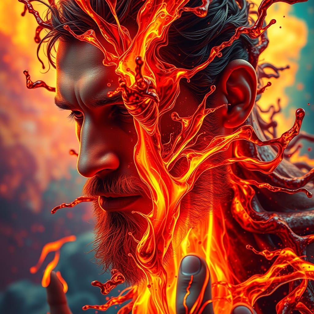 Liquid Holy Fire in Veins: Biblical 8K Splash Art