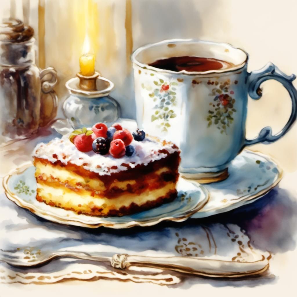 Appetizing Berry Cake Still Life in Pastel Colors
