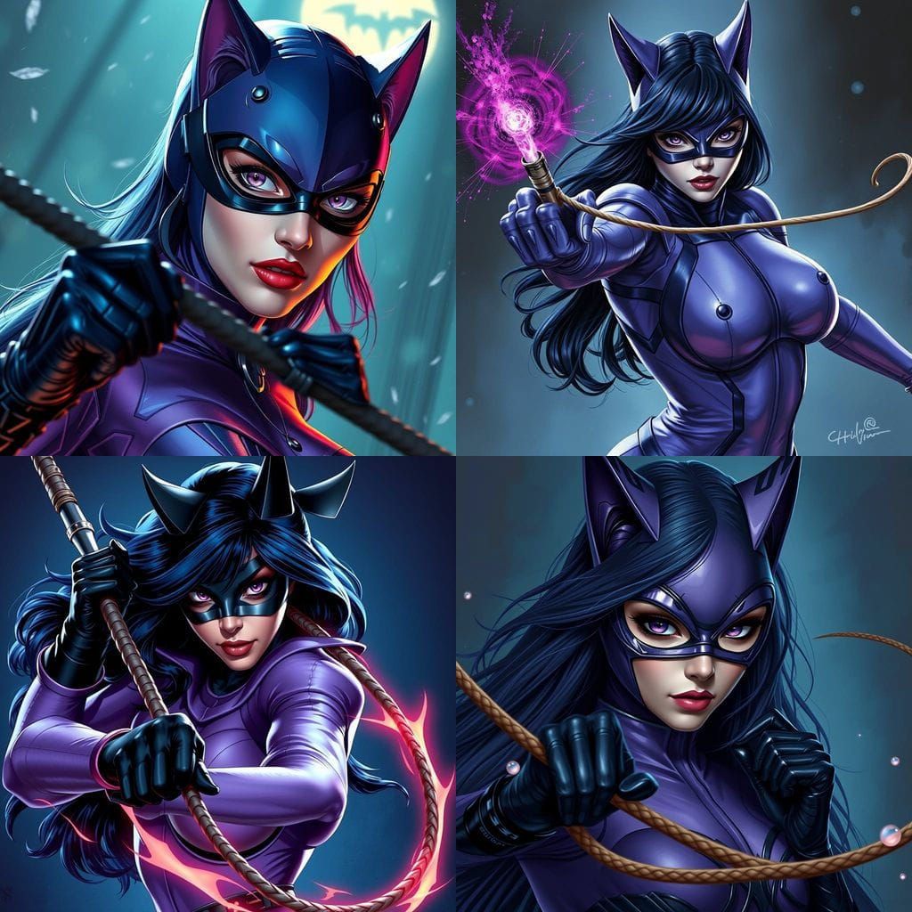 Catwoman with Black Hole Powers in Comic Art Style