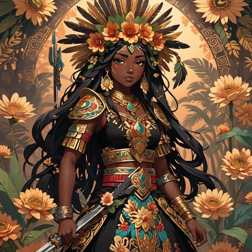 Latina Girl with Obsidian Sword in Anime Style