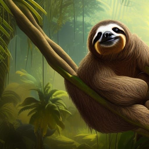 Smiling Sloth in Jungle: Fantasy Concept Art