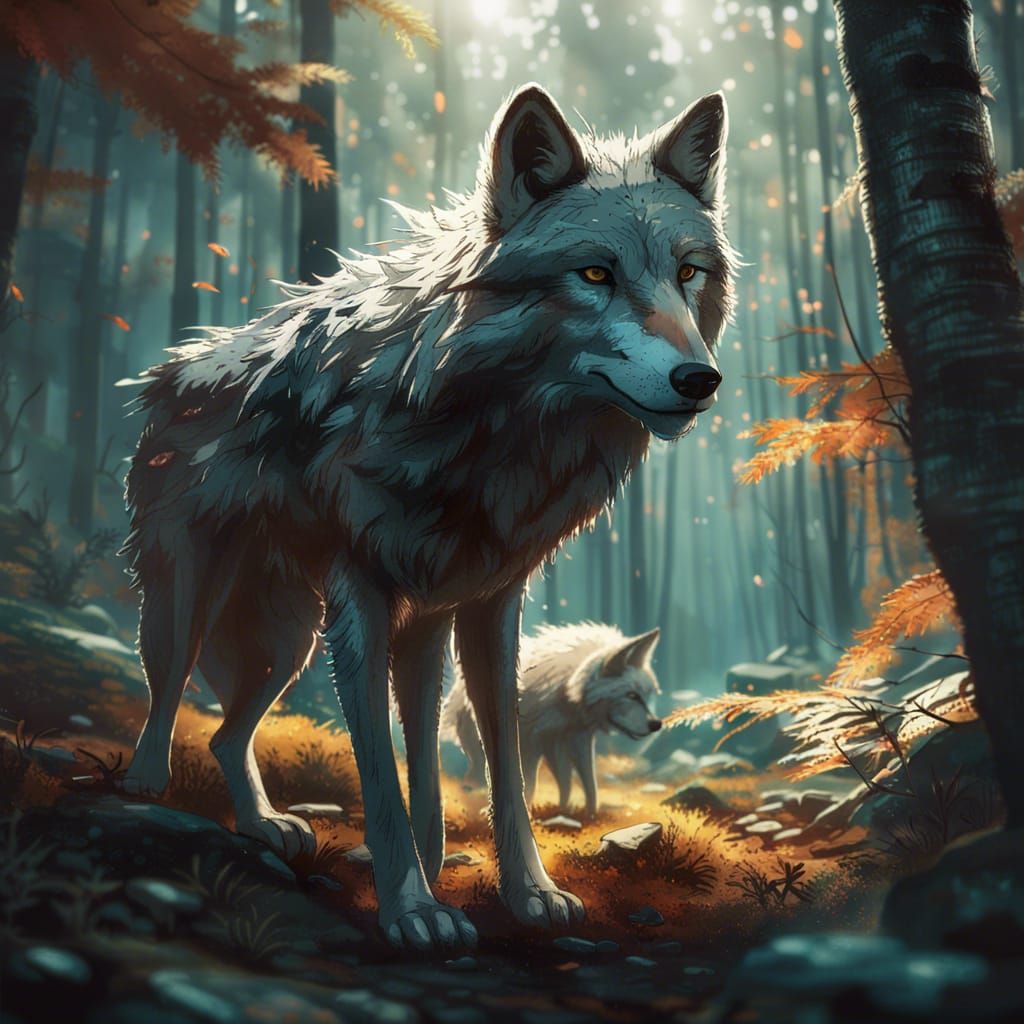 Adorable Wolf Wandering in Forest: Hyperrealistic 8K