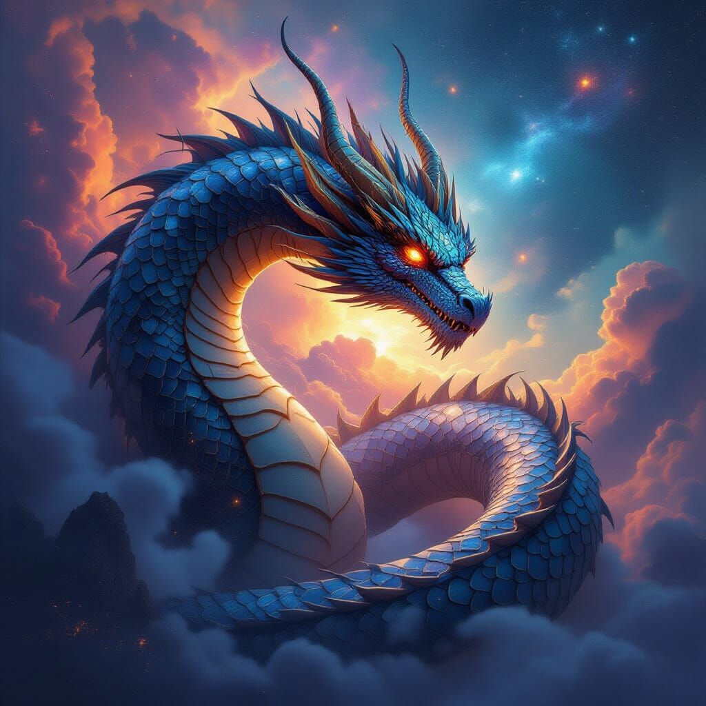 Cosmic Dragon Coiled Around Nebula with Data Streams