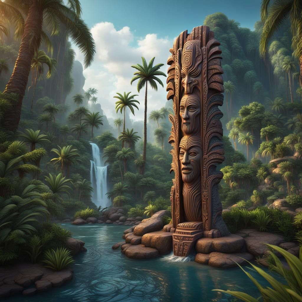 Navajo Totem in Jungle: Detailed Matte Painting