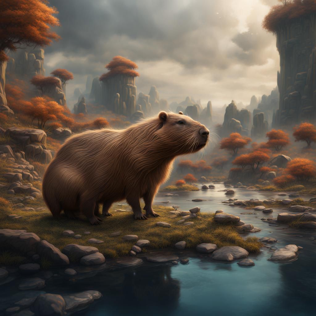 Fantastical Capybara Art in Detailed Matte Painting